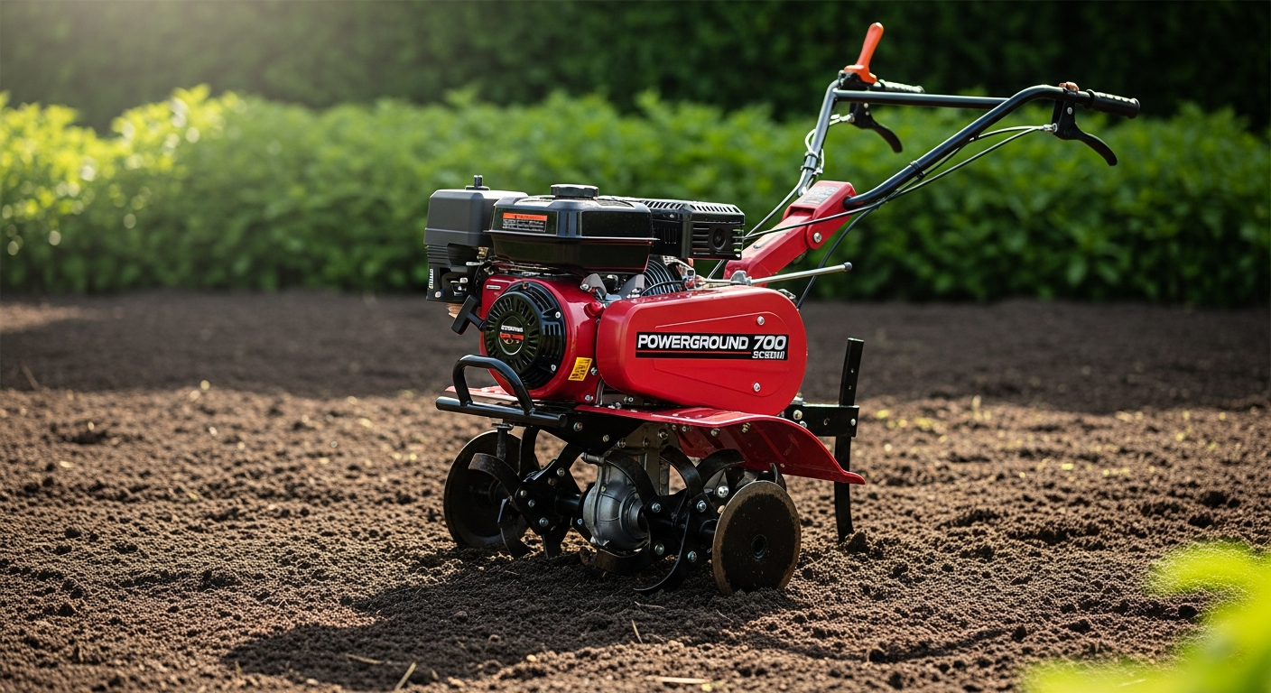 Powerground 700 SC90III gasoline tiller with 90cm working width and agricultural attachments