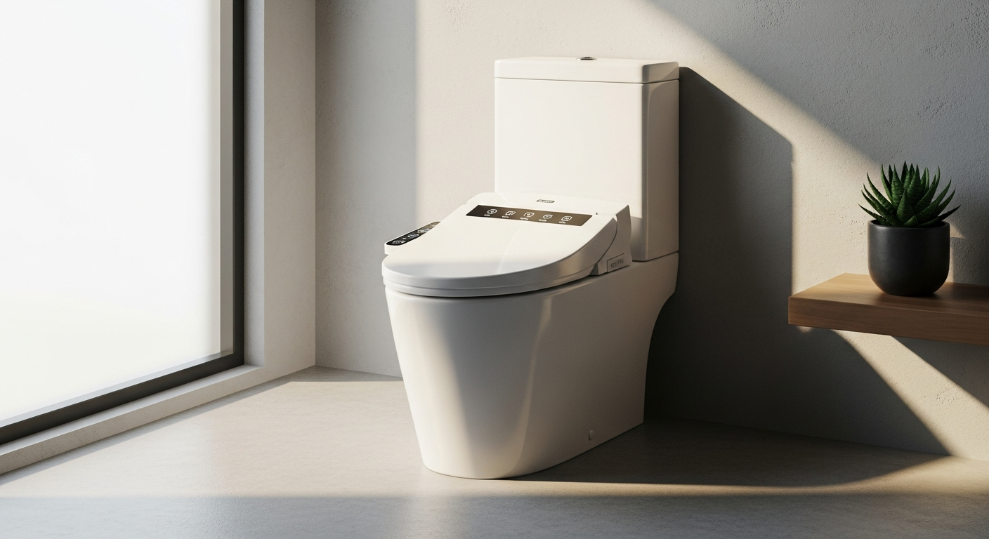 Modern white VitrA V-Care Smart Shower Toilet with sleek rimless design in contemporary bathroom