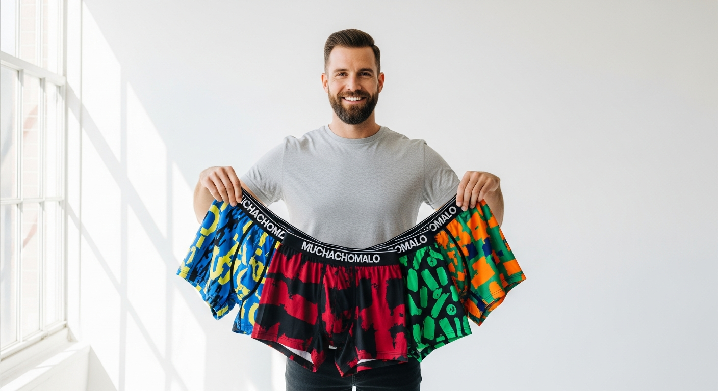 Colorful Muchachomalo men's cotton boxer shorts multi-pack displayed with vibrant artistic designs