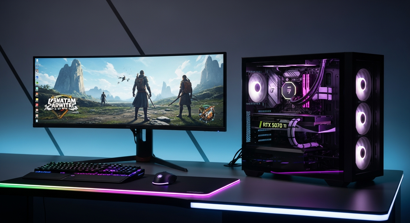 ONE GAMING PC with Ryzen 7 RTX 5070 Ti high-performance gaming desktop setup