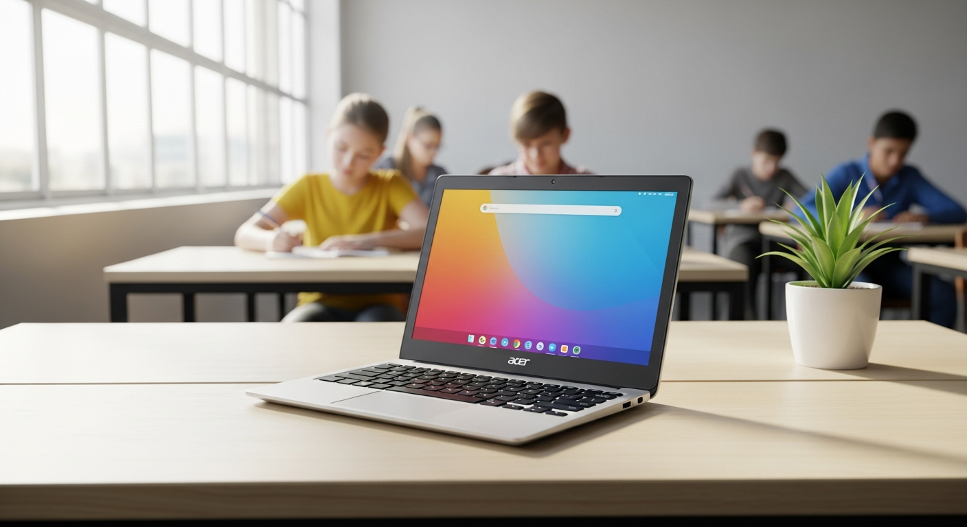Refurbished Acer Chromebook 11 Touchscreen laptop displayed in classroom setting