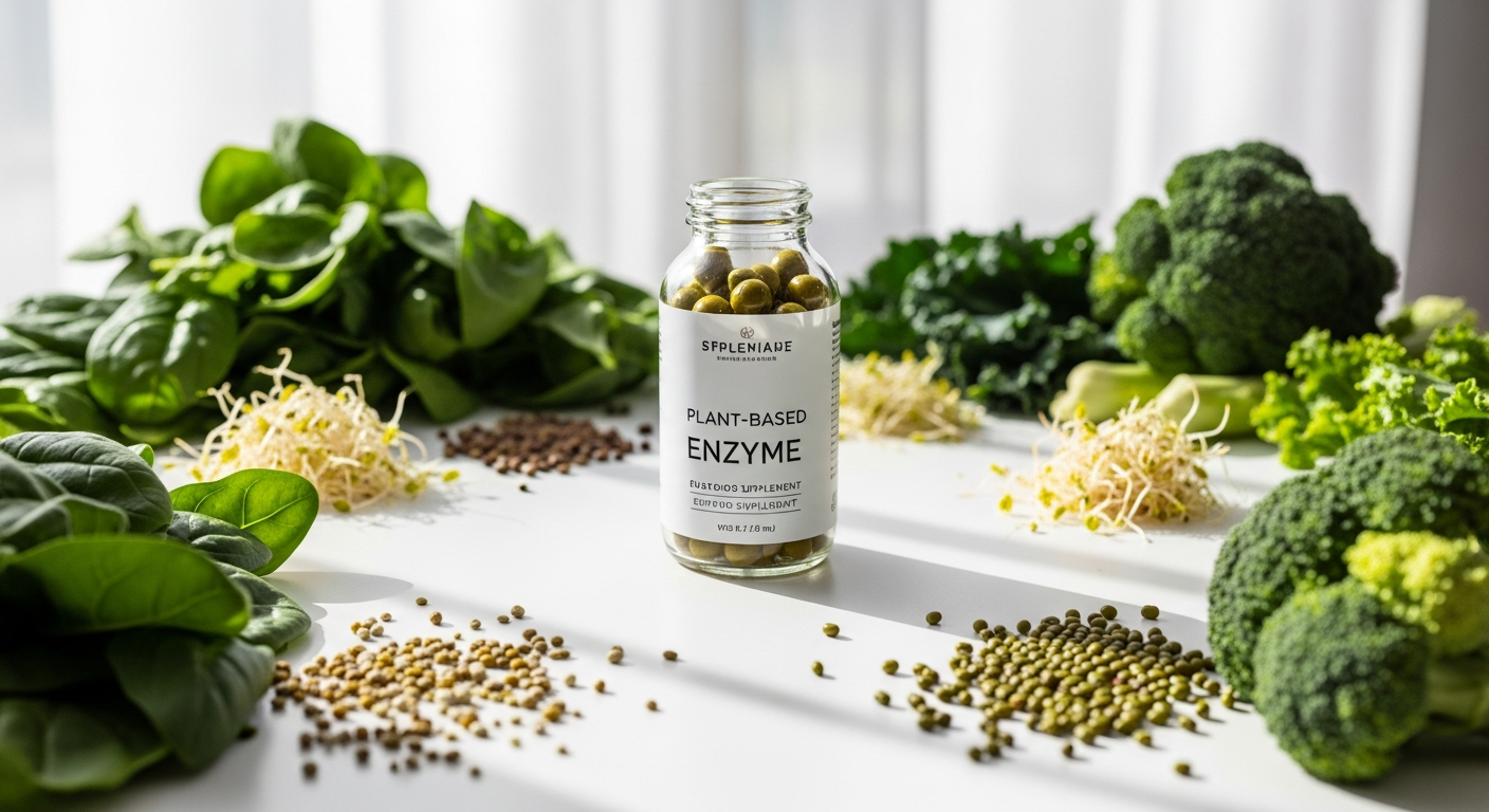Quantum Digest vegan digestive enzyme supplement bottle with plant ingredients