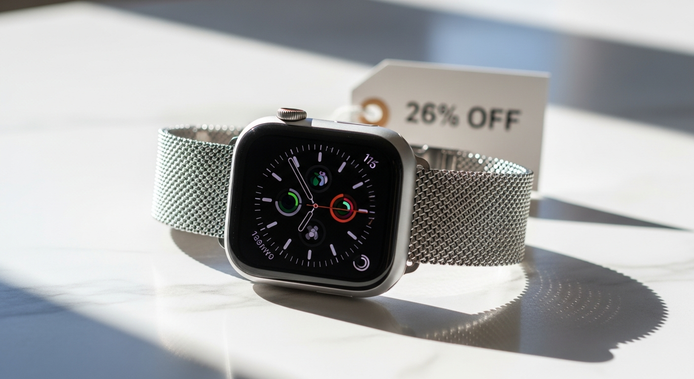 Apple Watch Milanese Band Starlight on wrist showing magnetic closure and mesh design