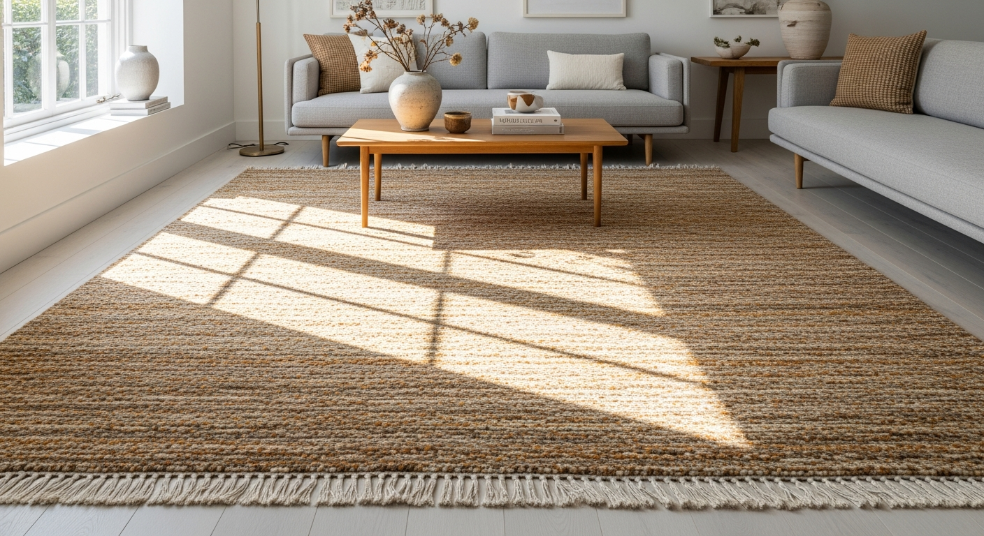 Madura Andreï Natural Multicolored Wool Rug with graphic pattern design in living room