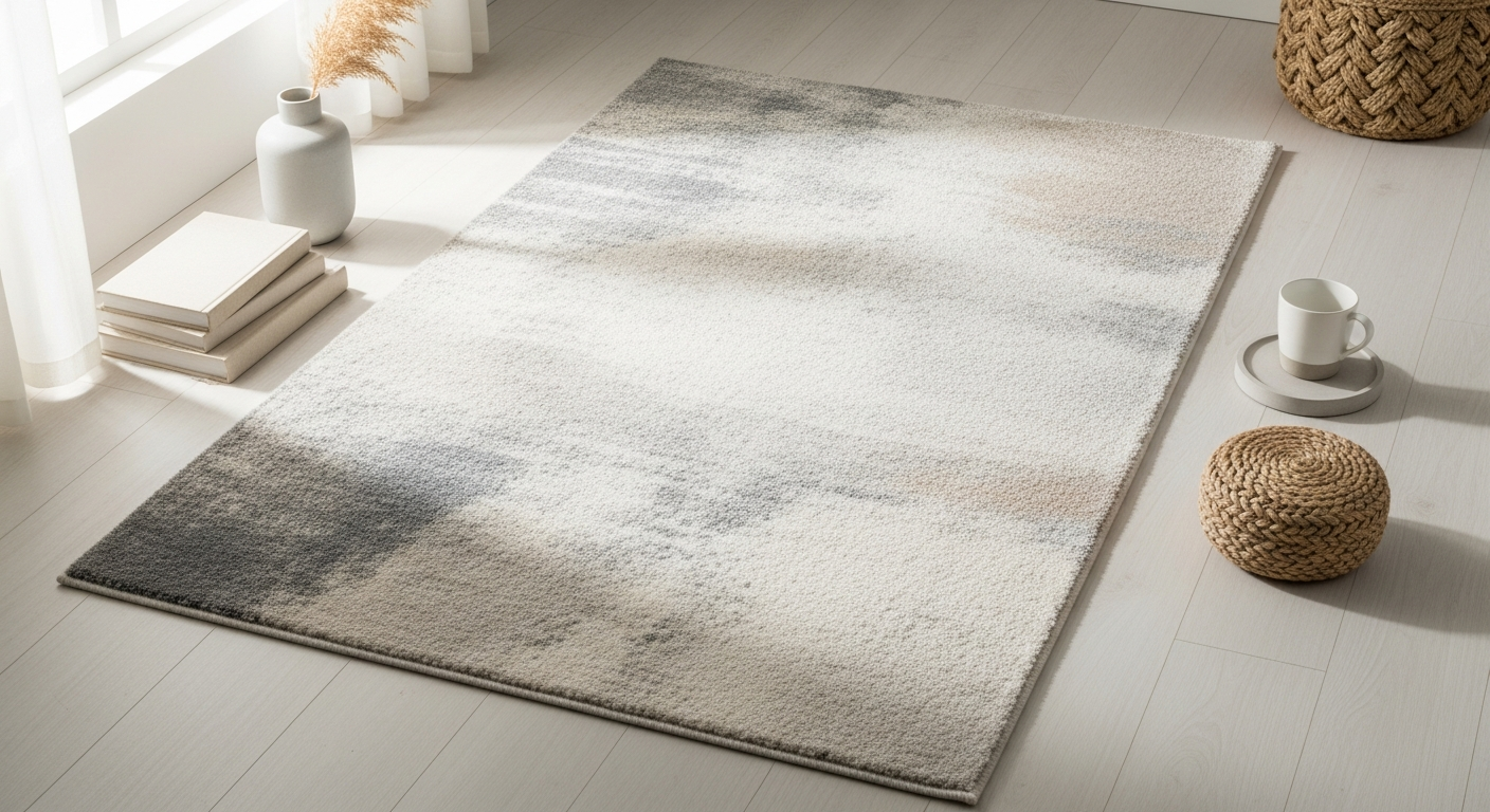 Abstract washable Toulouse 02 rug with wavy patterns in cream grey and beige