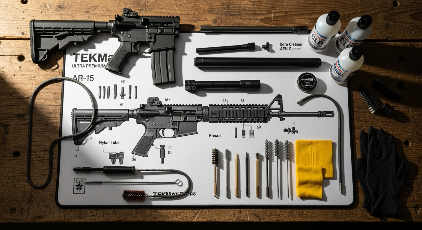 TekMat AR-15 Ultra Premium Cleaning Mat with detailed AR-15 cutaway schematic diagram printed on surface