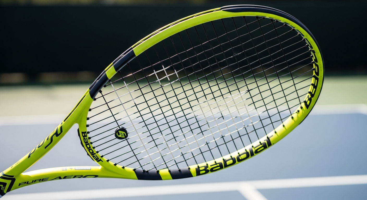 Babolat Pure Aero tennis racket displayed on professional court surface