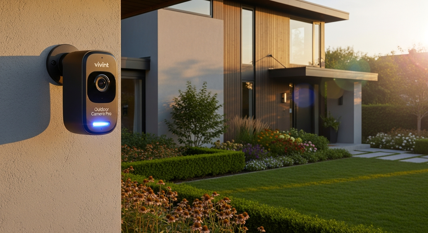 Vivint Outdoor Camera Pro Gen 3 mounted on home exterior with spotlight and siren
