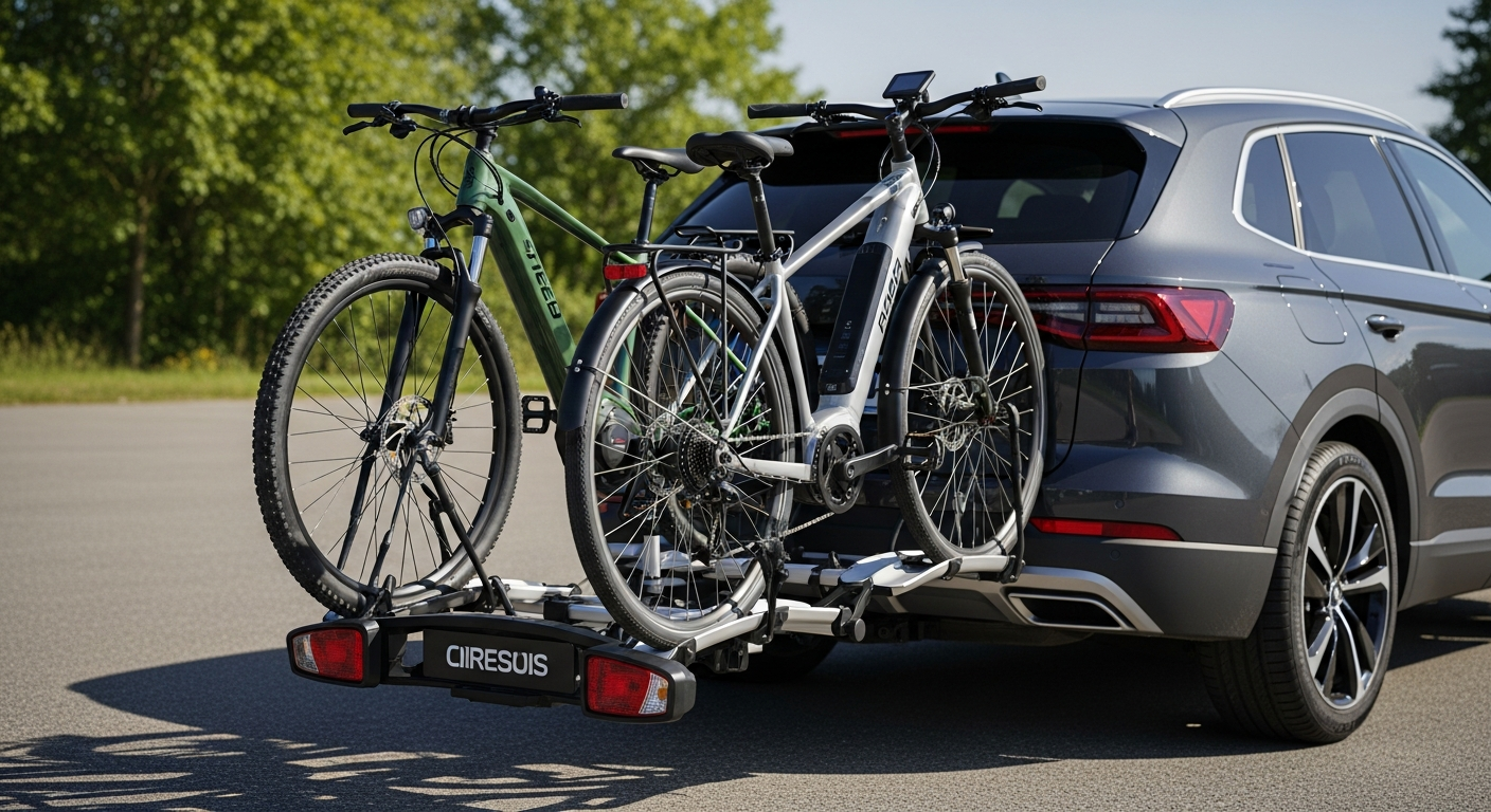 Young Electric 2-Bike Hitch E-bike Rack mounted on vehicle with fat tire e-bikes