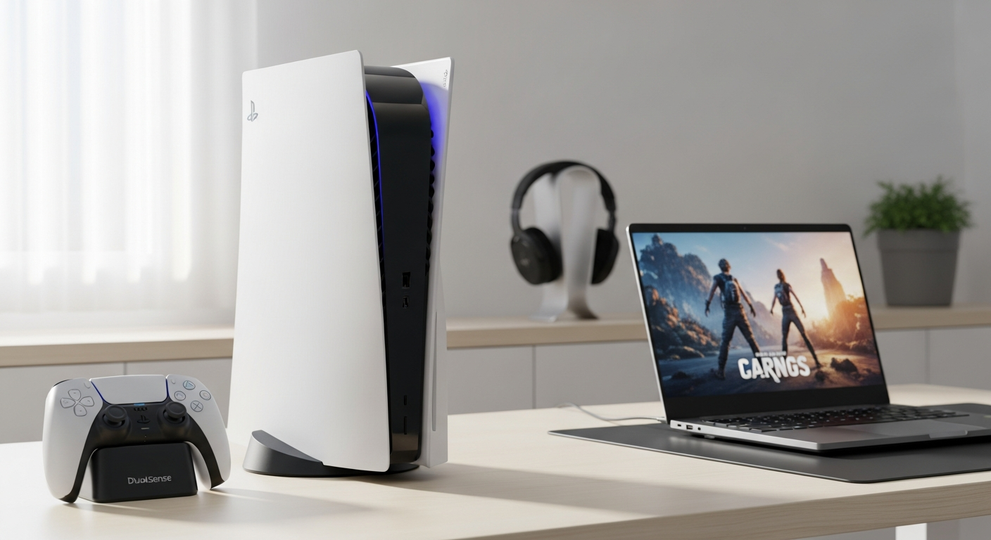 PlayStation 5 Digital Edition console with DualSense controller displayed on white background