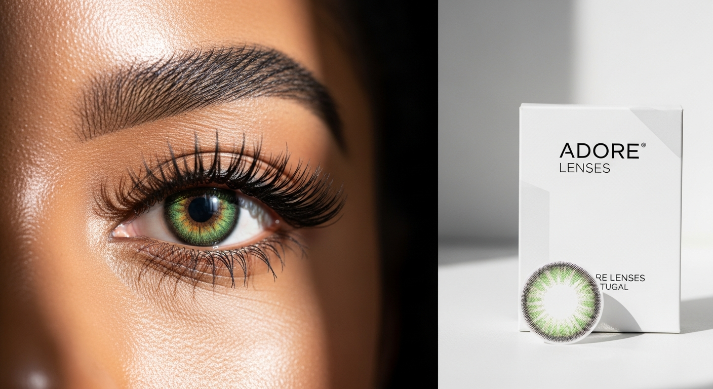 Adore Precious Pearl Green contact lenses transforming dark brown eyes to stunning green