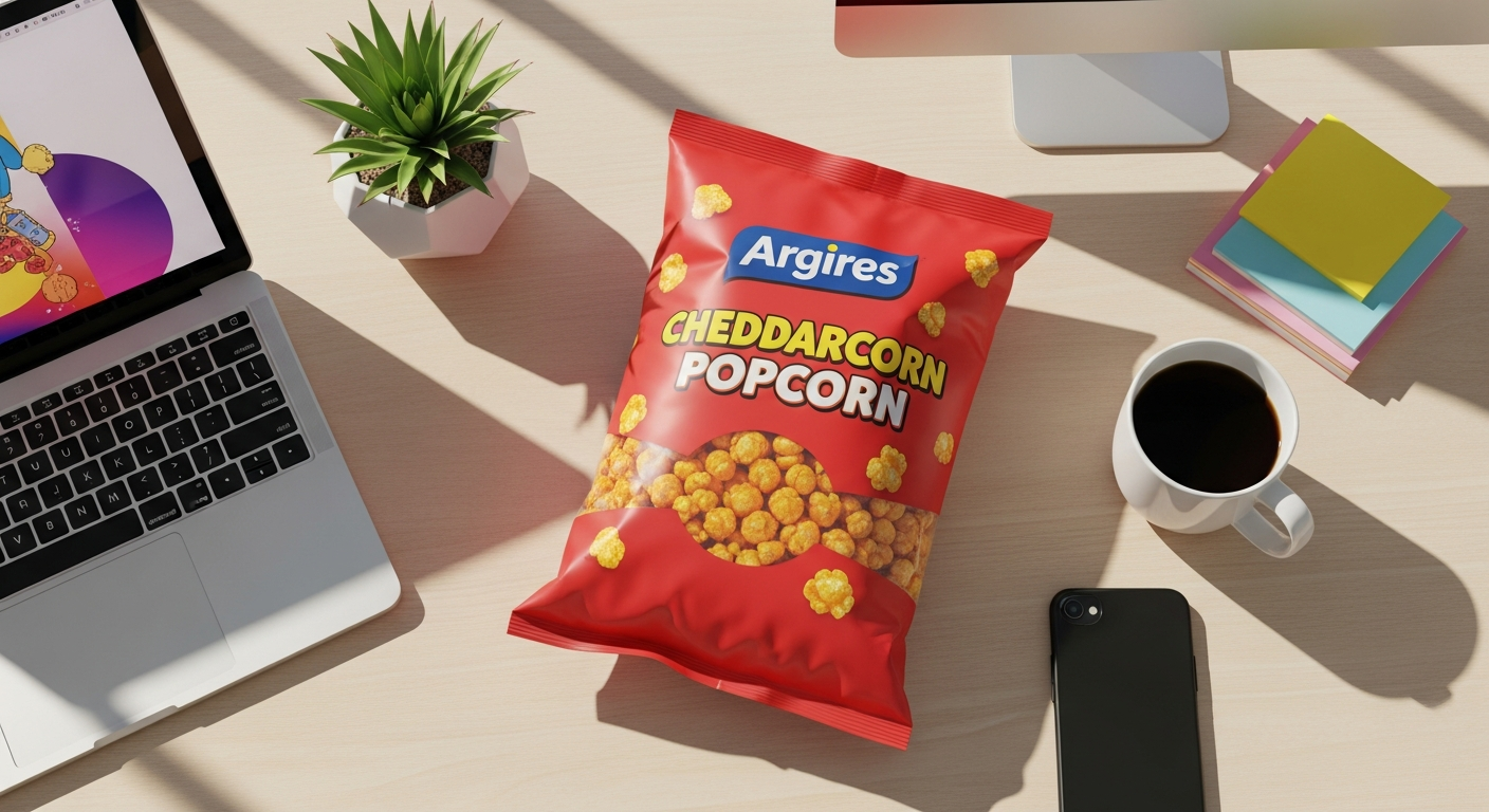 Argires Outrageously Cheezy Cheddarcorn Popcorn bag with bold cheddar cheese coating
