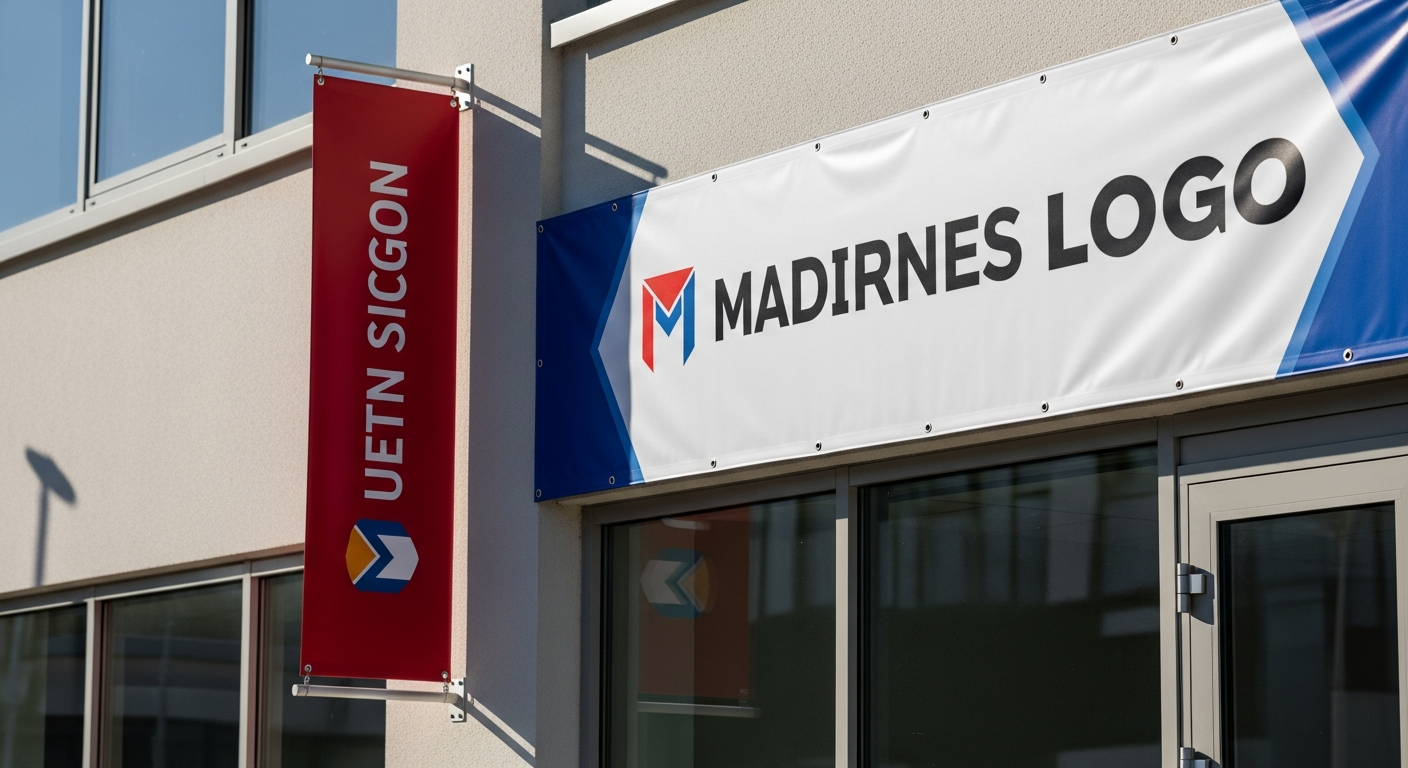 Custom durable vinyl advertising banner displaying vibrant colors and professional design on outdoor storefront