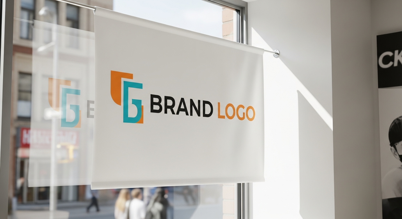 Custom vinyl banner displaying vibrant business promotion messaging on storefront