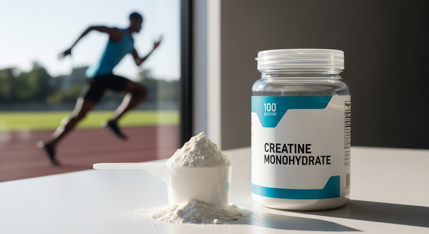 Bulk Creatine Monohydrate Powder container displayed with measuring scoop
