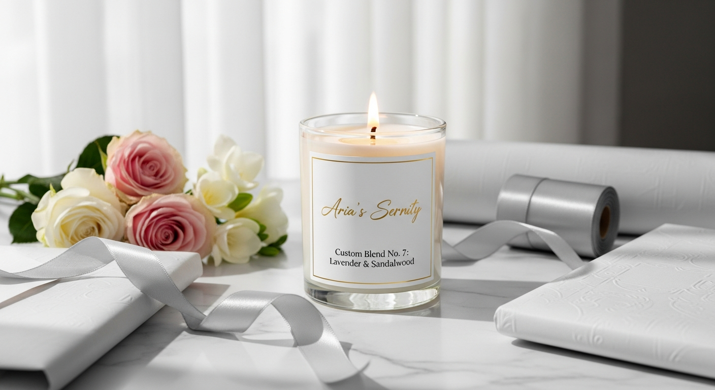 Hand-poured Byvoks custom scented candle with personalized label in Oslo studio setting
