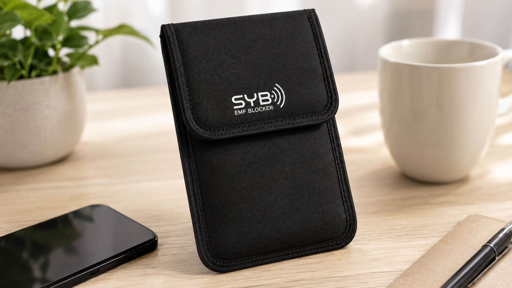 SYB EMF Blocker Phone Pouch review featuring an RF shielding phone case for reducing EMF radiation exposure from smartphones.