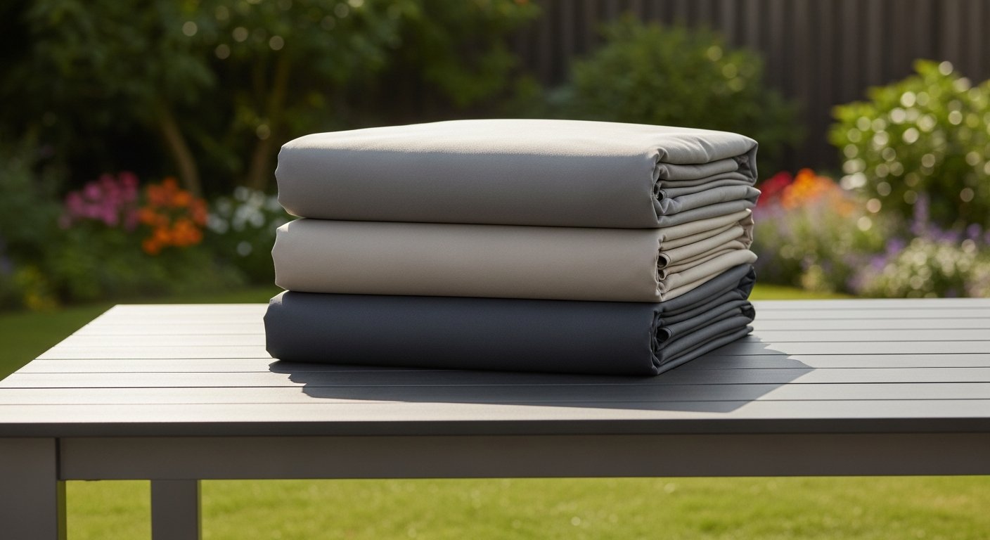 Custom patio furniture covers protecting outdoor sectional and dining furniture from weather elements