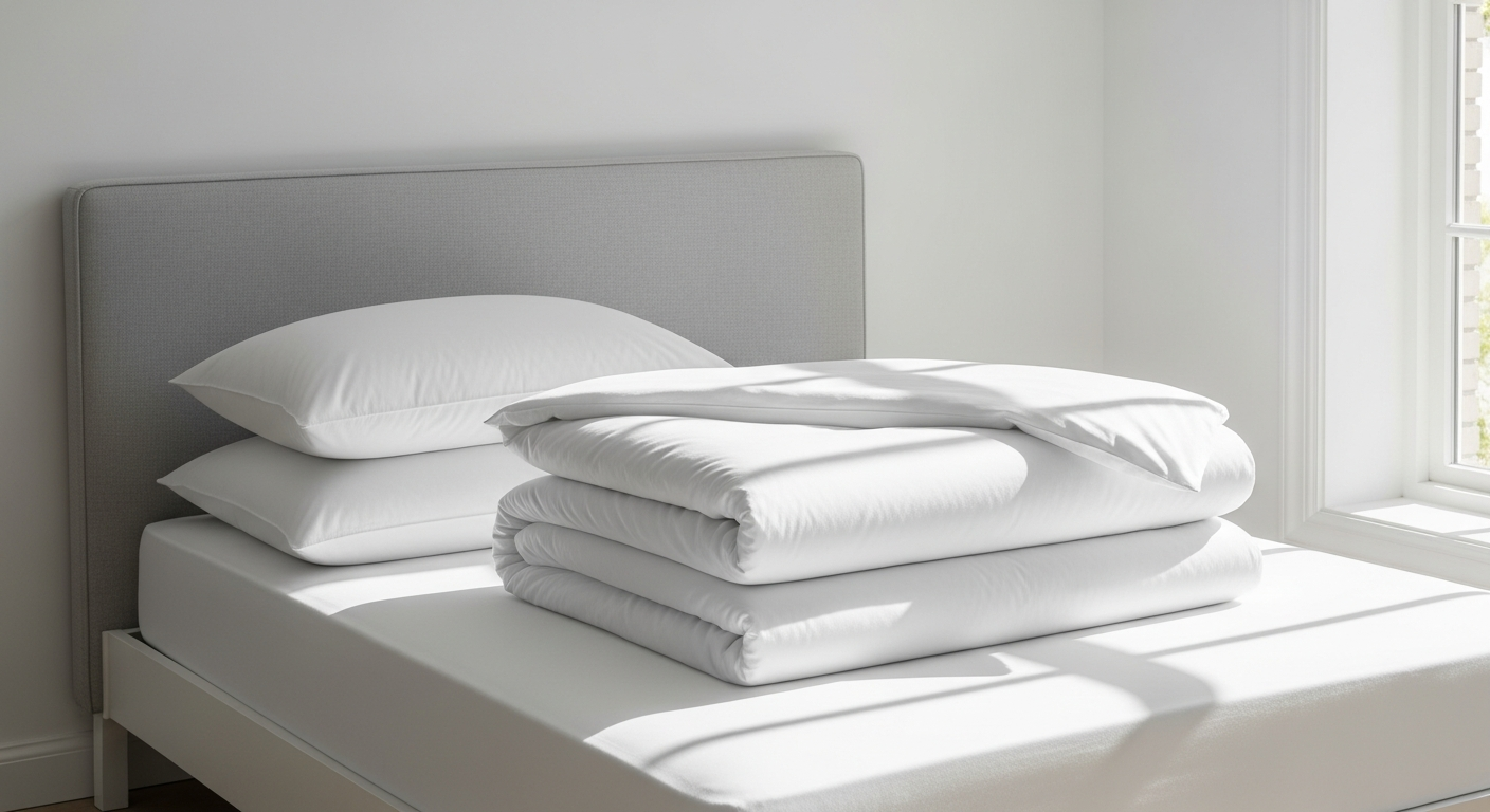 Luxurious folded Dalfilo premium cotton duvet cover bundle in neutral tones