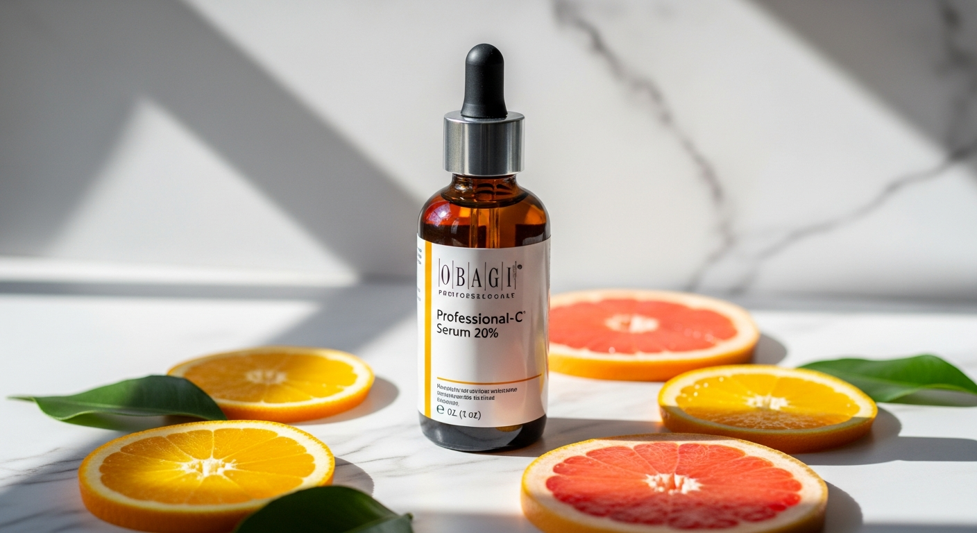 Professional-grade Obagi vitamin C serum bottle with clinical skincare ingredients