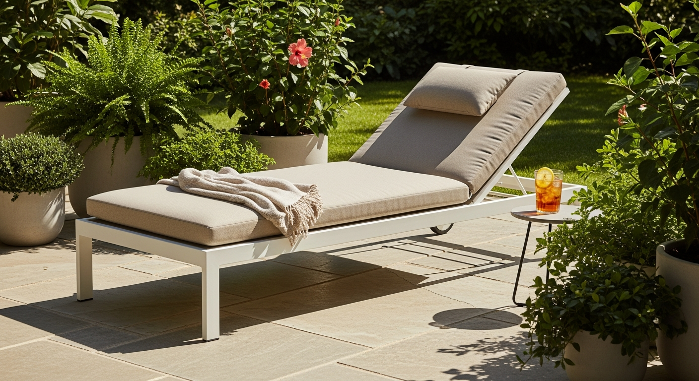 DeubaXXL adjustable outdoor sun lounger on a small apartment balcony with foldable design