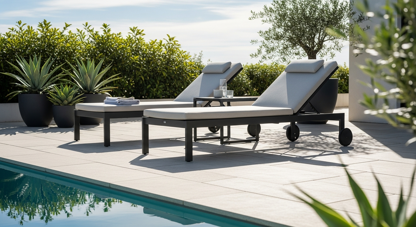 CASARIA Tami Sun Acacia Wood Lounger Set with adjustable backrest and wheels