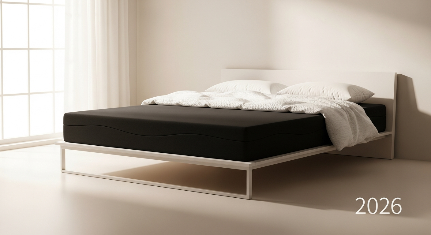 EGOHOME Black Foam 14 inch memory foam mattress on bed frame in bedroom