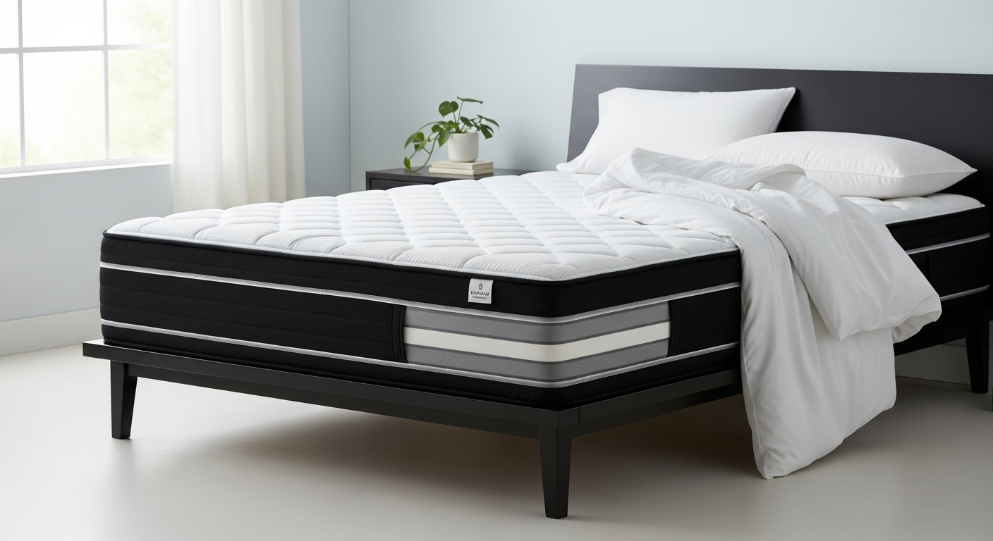EGOHOME Black Hybrid 14 inch mattress on bed frame with cooling technology