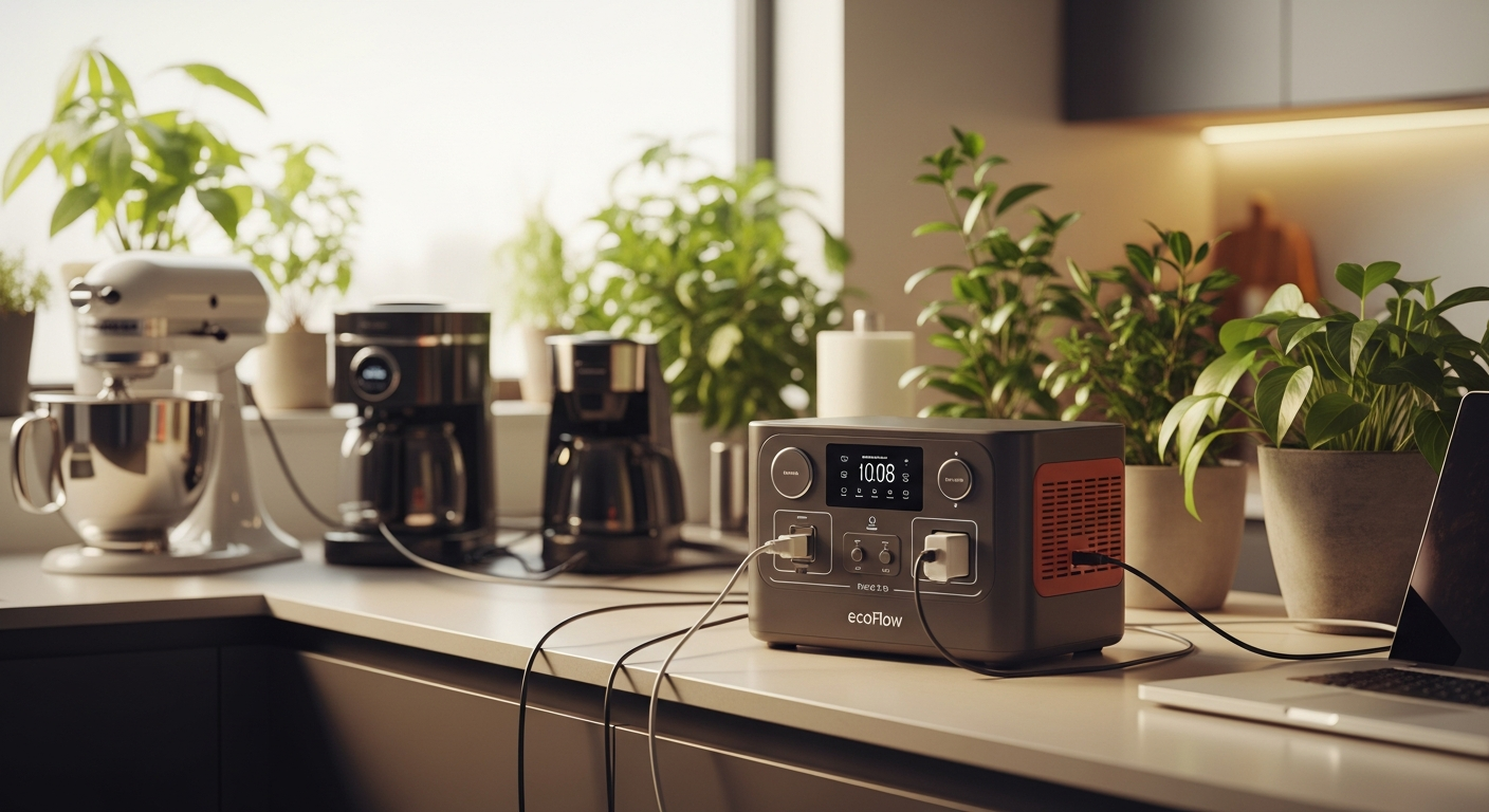 EcoFlow River 2 Pro portable power station displayed in a modern home setting during emergency backup use