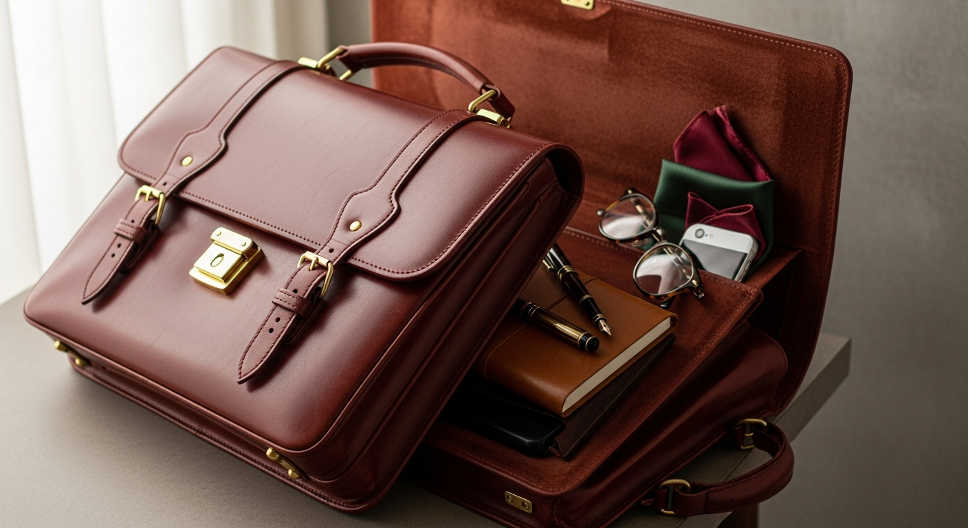 Ecosusi Sombre Vintage Convertible Briefcase in brown vegan leather with brass hardware