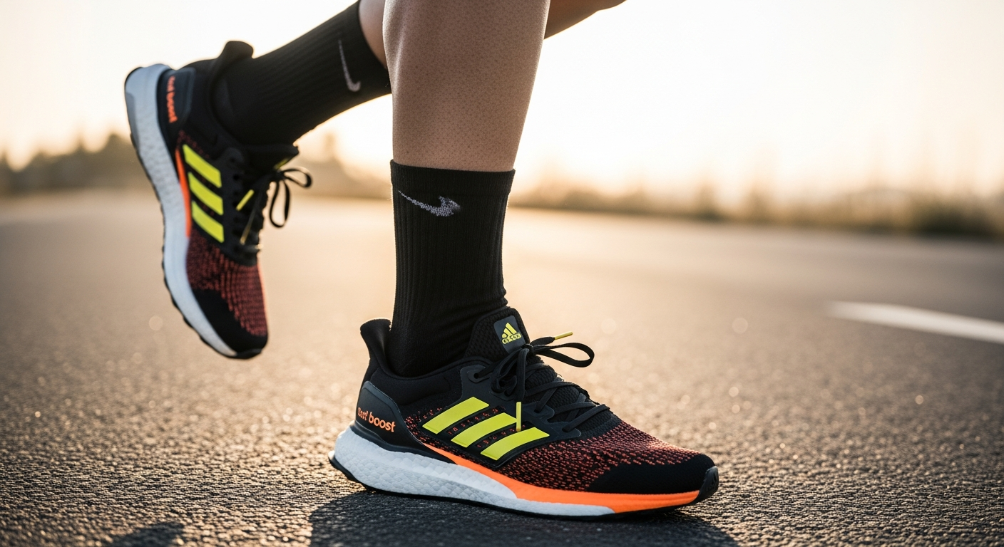Adidas Hyperboost Edge running shoes displayed on white background