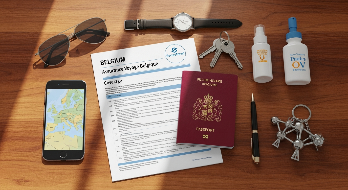 Annual travel insurance policy document with medical coverage details and protection benefits for Belgian travelers