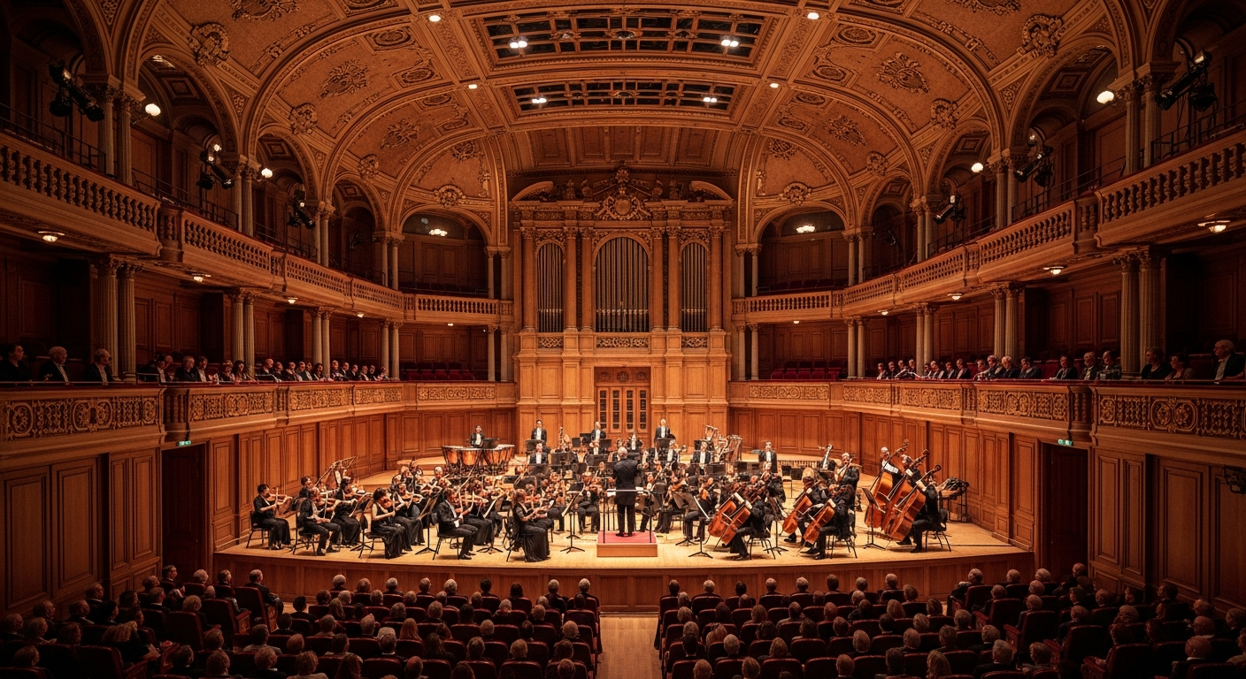 Fundación Excelentia classical orchestra performing at Madrid concert hall stage