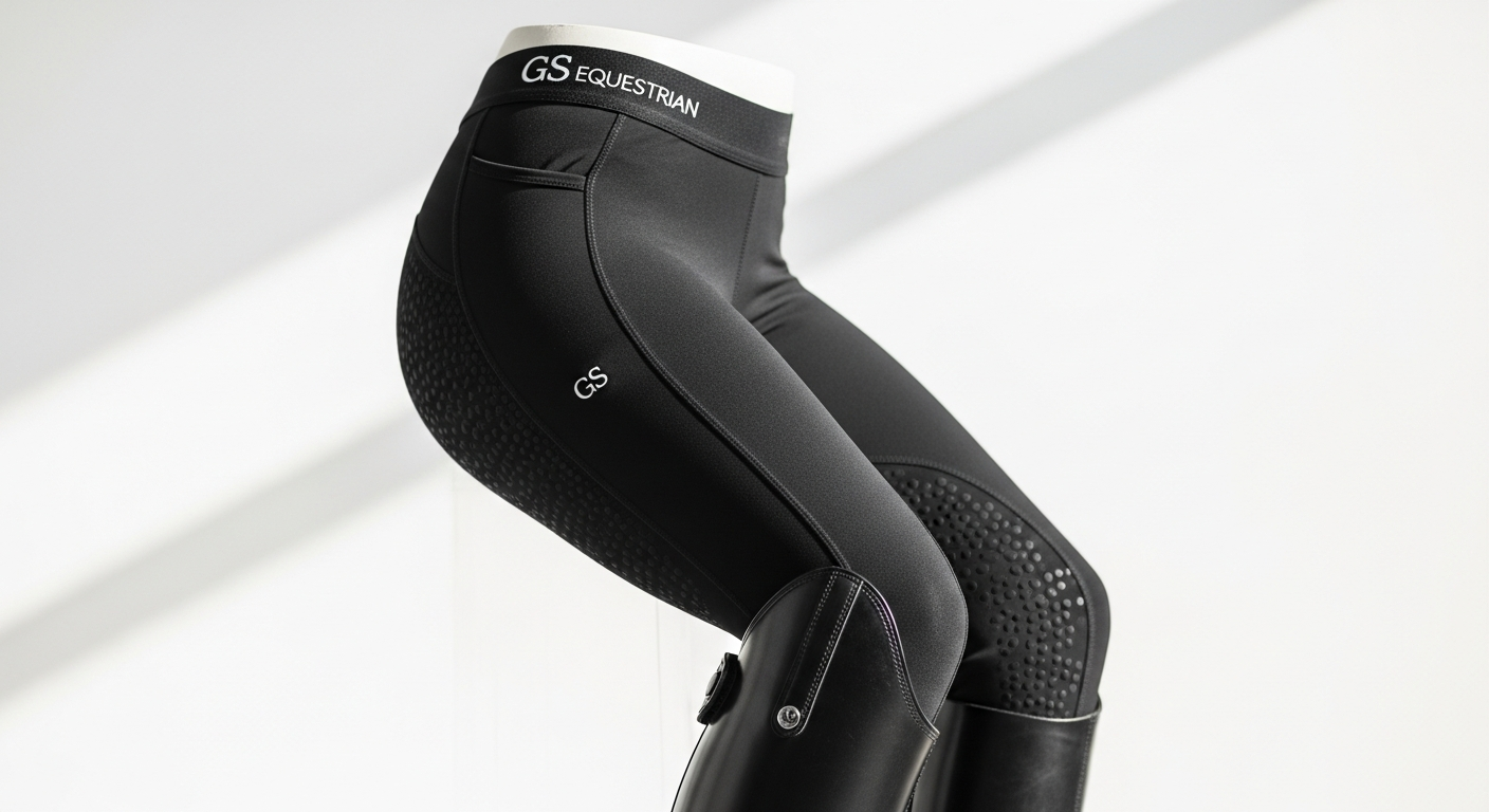 GS Equestrian Mariah Silicone Knee Riding Tights in grey and navy contrast design