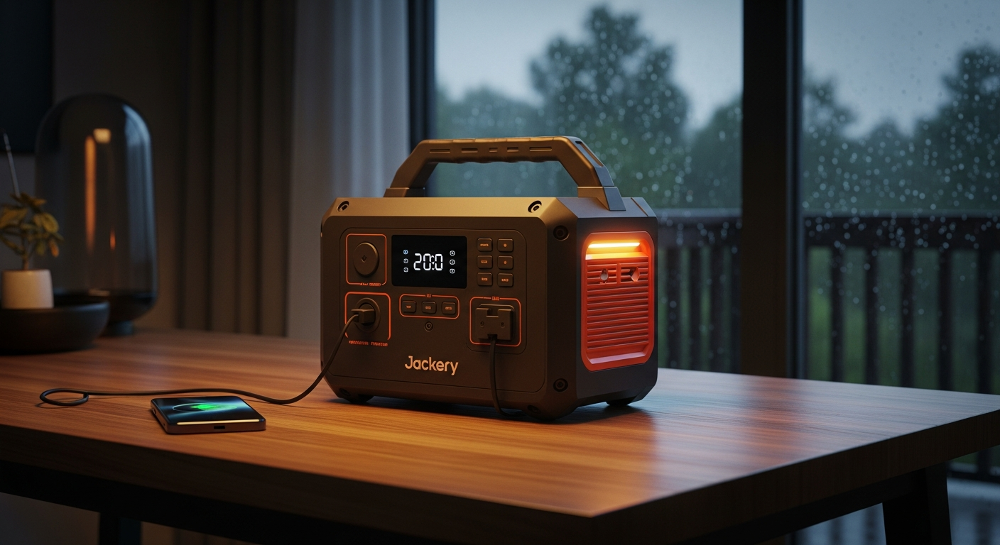 Jackery Explorer 2000 Plus portable power station with solar panels and home backup setup