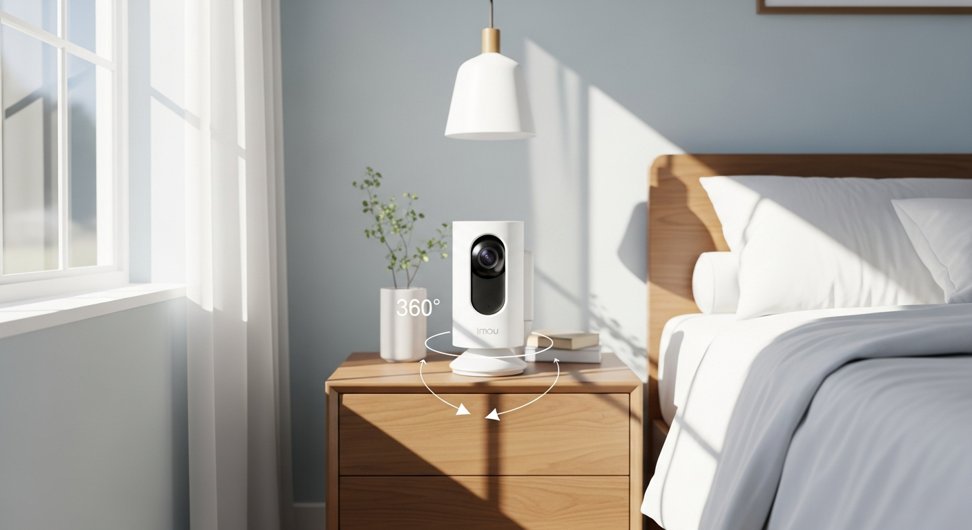 Imou Ranger 2 indoor security camera with 360-degree pan-tilt mechanism mounted on white background