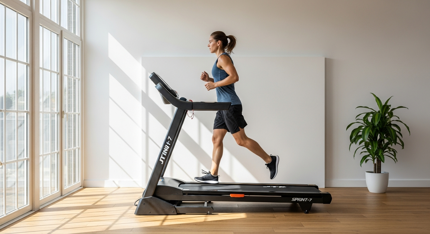 JTX Sprint-7 Folding Home Treadmill with digital display and incline controls