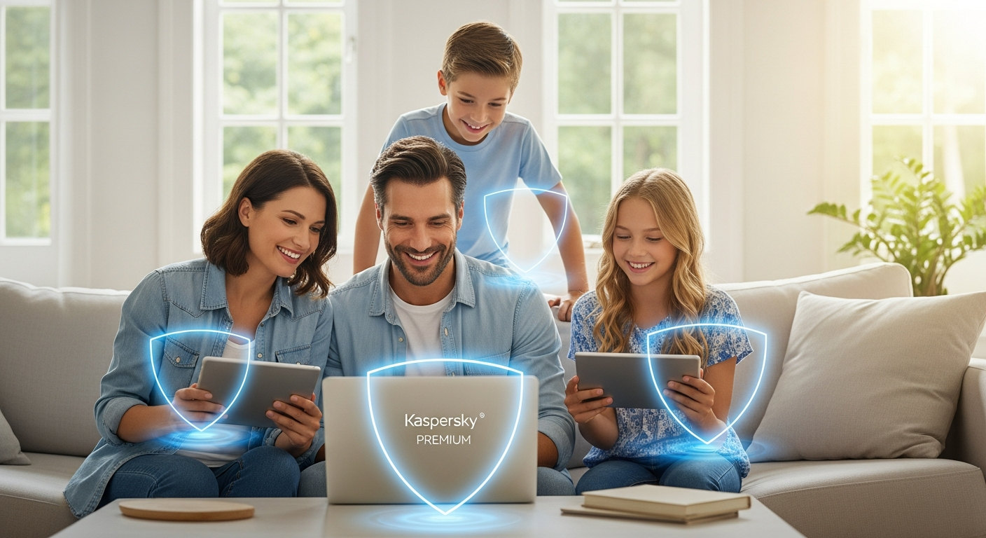 Kaspersky Premium Total Security Suite interface showing multi-device protection dashboard