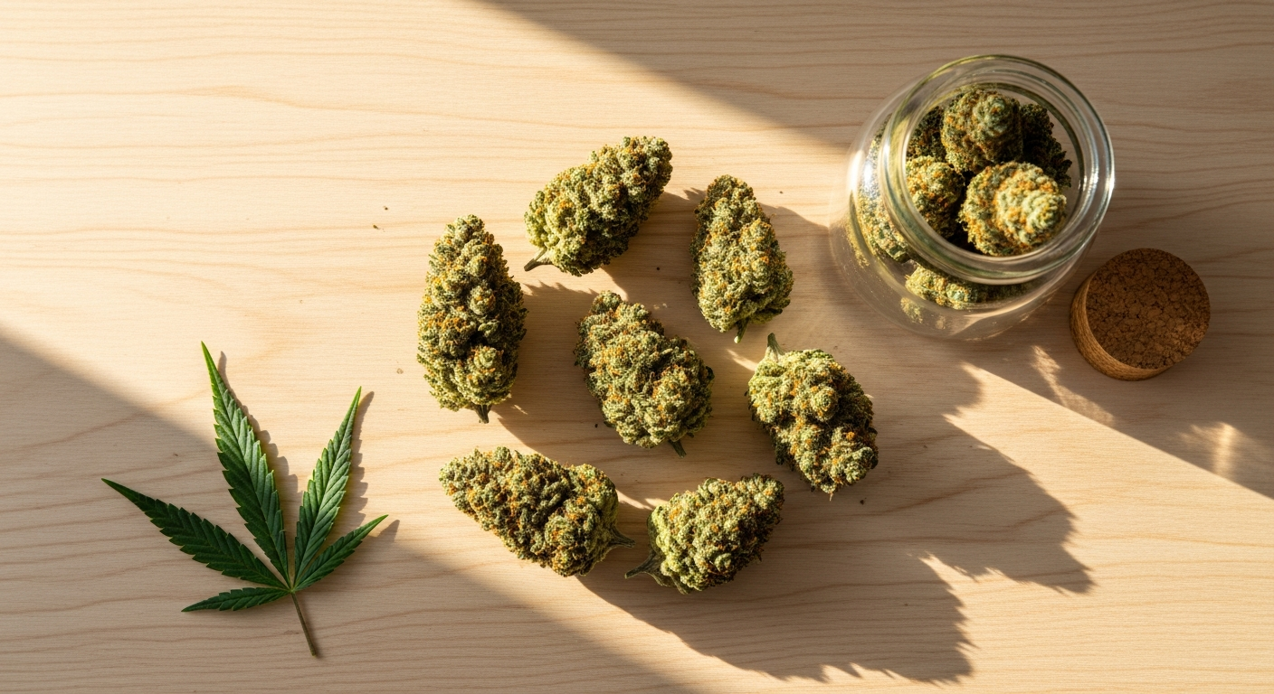 Mama Kana OG Kush CBD flower buds in glass jar with green coloring