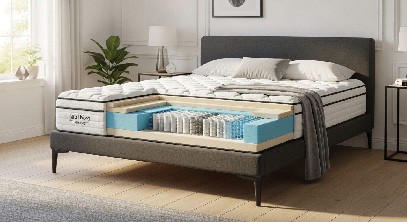 Memorypur Duotech Hybrid Mattress with cooling technology and pocket spring system displayed