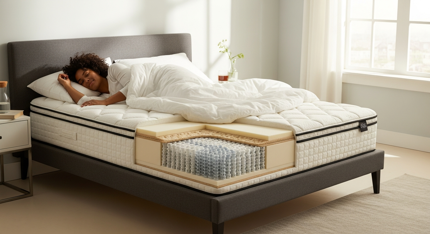 Macoda hybrid mattress with customizable firmness layers and cooling technology