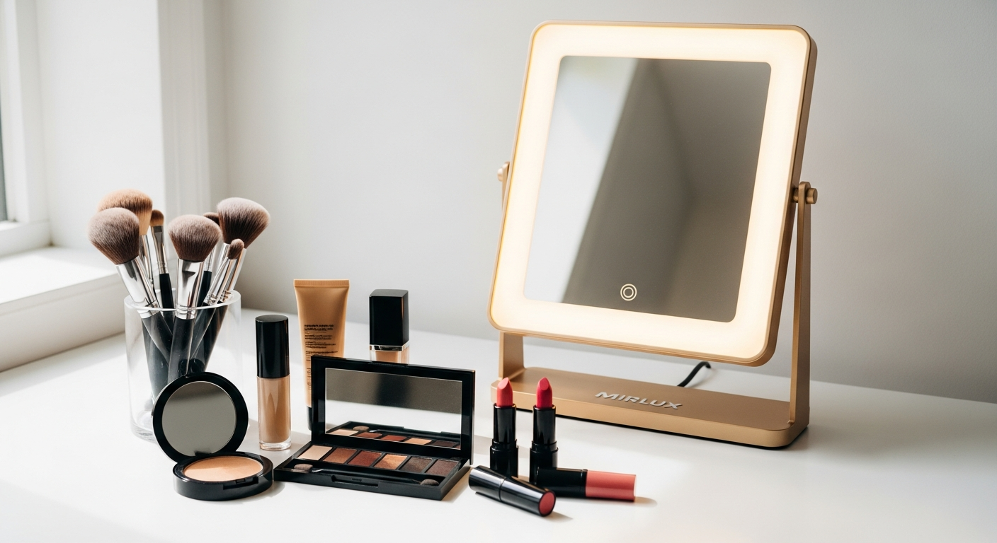 Mirlux Hollywood LED makeup mirror with dimmable lights and Bluetooth speakers
