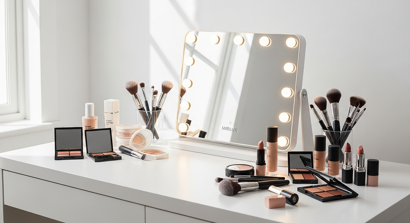 Mirlux Hollywood LED makeup mirror with adjustable lighting and magnification features