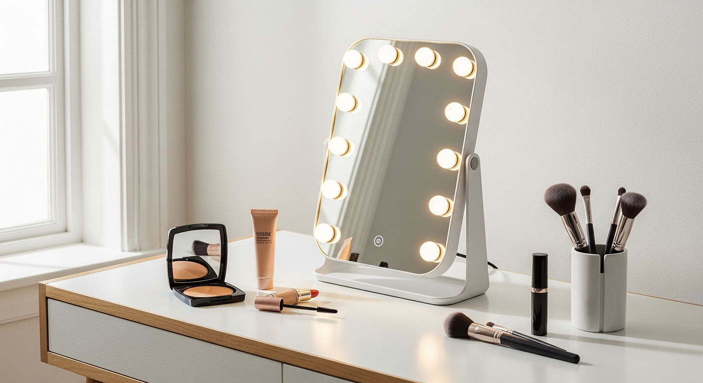 Mirlux Hollywood LED makeup mirror with professional lighting and Bluetooth speakers