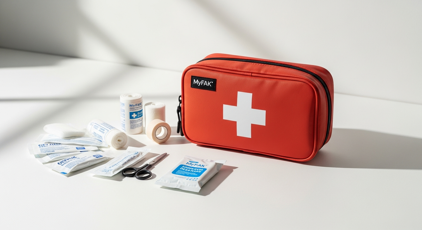 Professional emergency responders examining contents of MyFAK Pro first aid kit