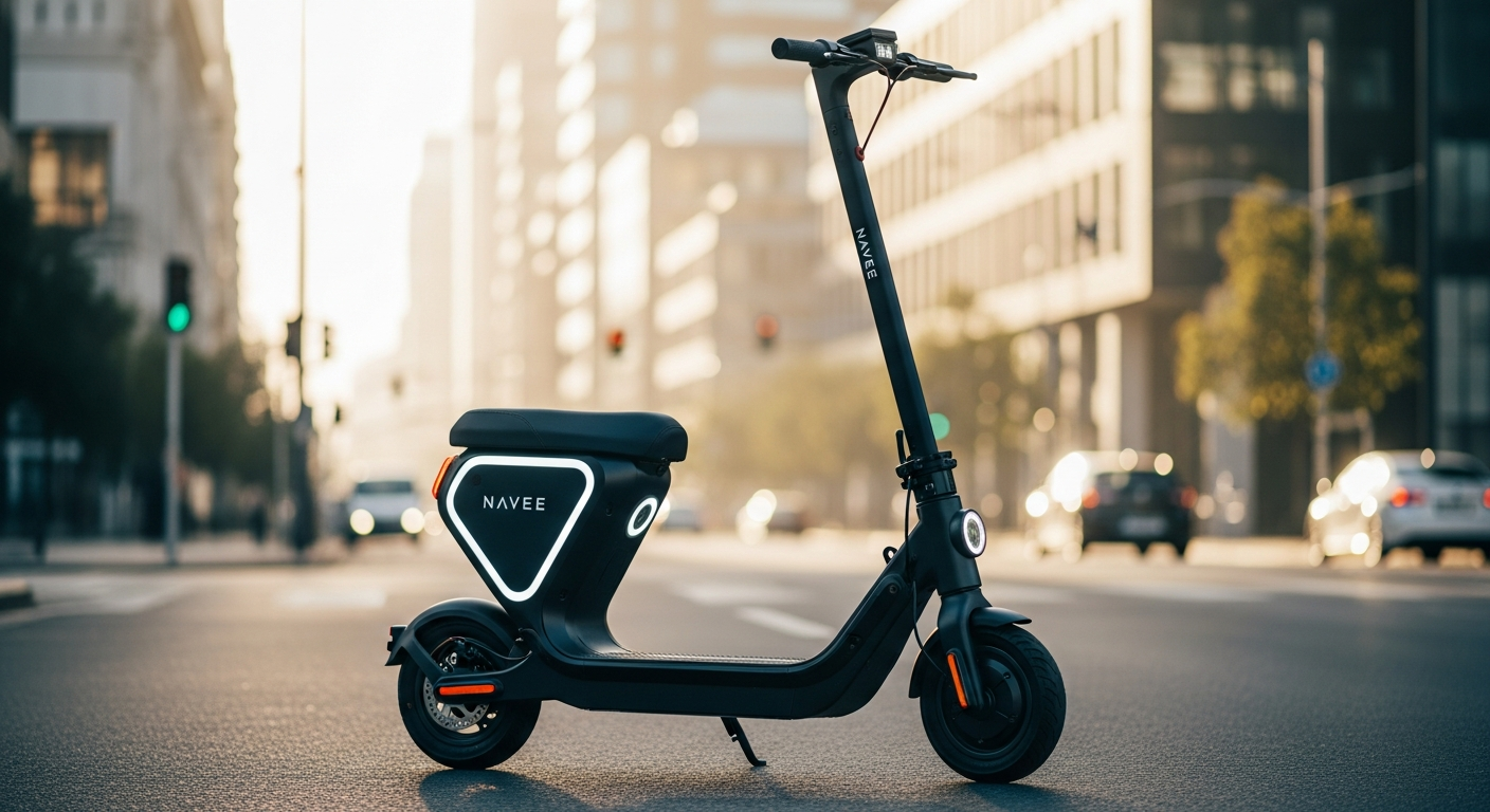 NAVEE ST3 Pro electric scooter with quad suspension system on urban German street