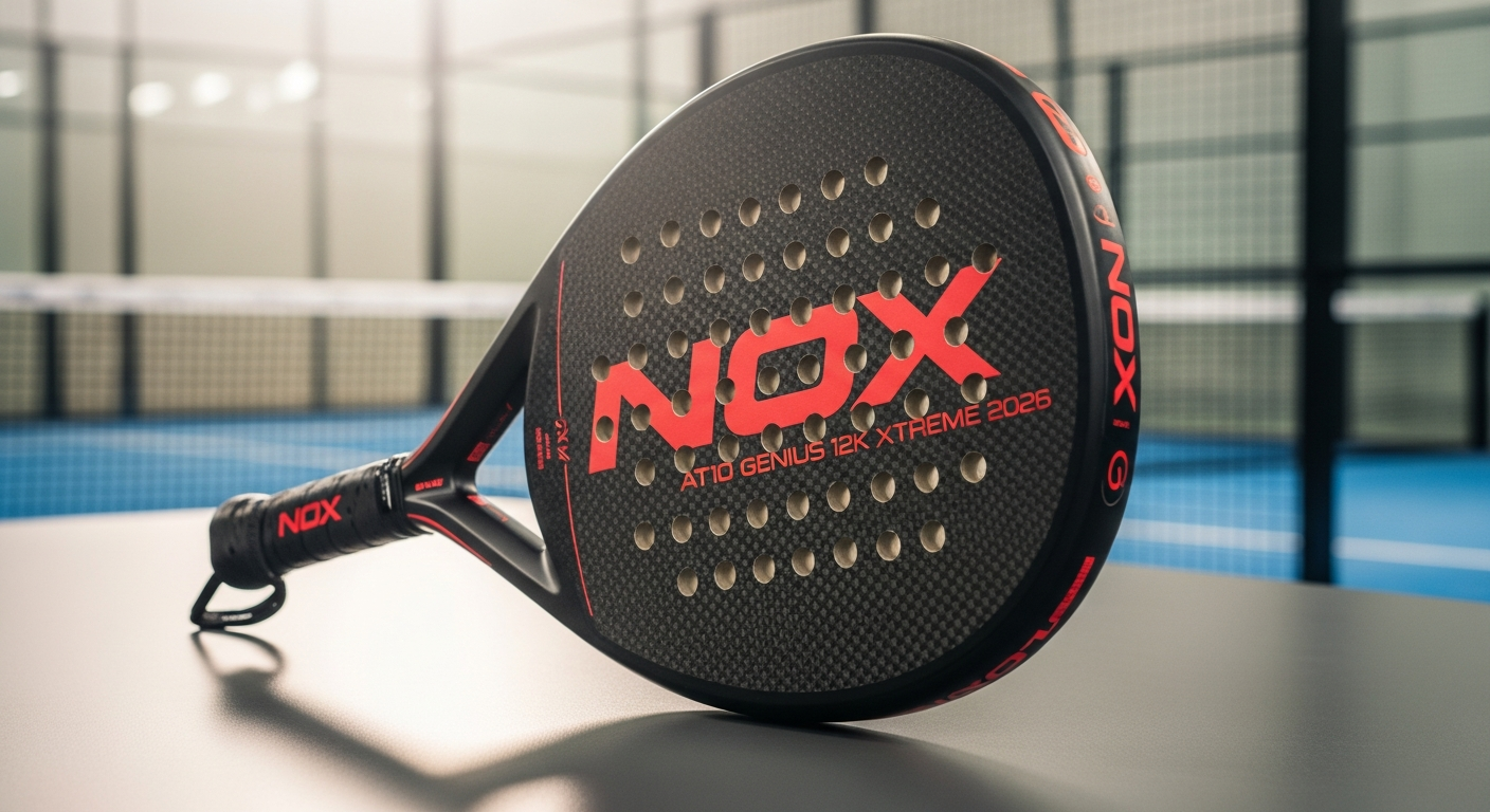 Nox AT10 Genius 12K Xtreme 2026 padel racket with teardrop design and carbon construction