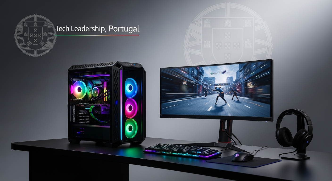 PcCom Gaming Desktop PC setup with RGB lighting and multiple monitors