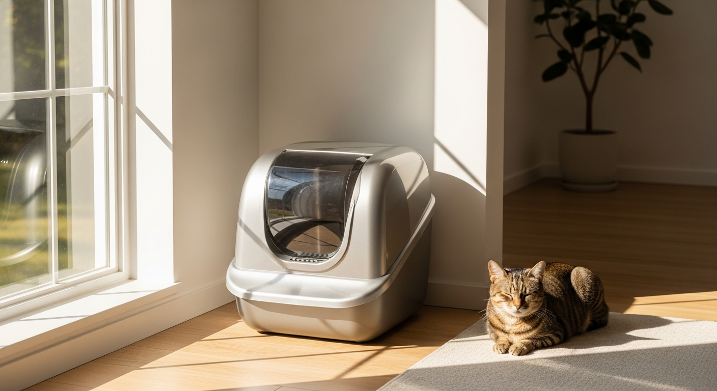PetPivot AutoScooper self-cleaning litter box with rotating drum mechanism for multi-cat households