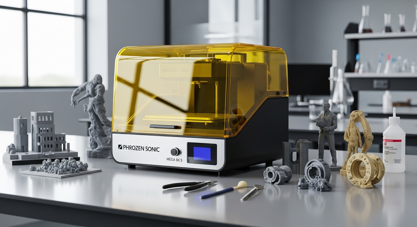 Phrozen Sonic Mega 8K S resin 3D printer with large build platform and monochrome LCD screen
